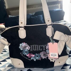 Juicy Couture Black and Cream Floral Shoulder Bag